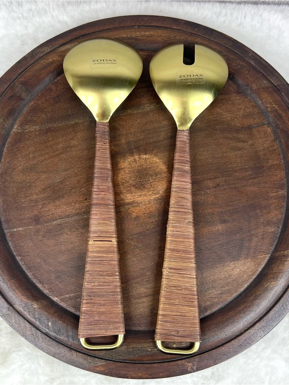 Zodax Gold Serving Utensils with Rattan Wrapped Handles Boho